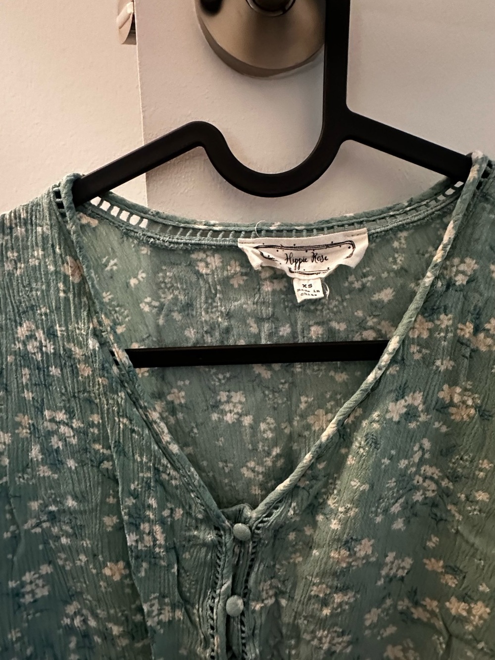 Hippie Rose Seafoam Floral Button-Front Peasant Top